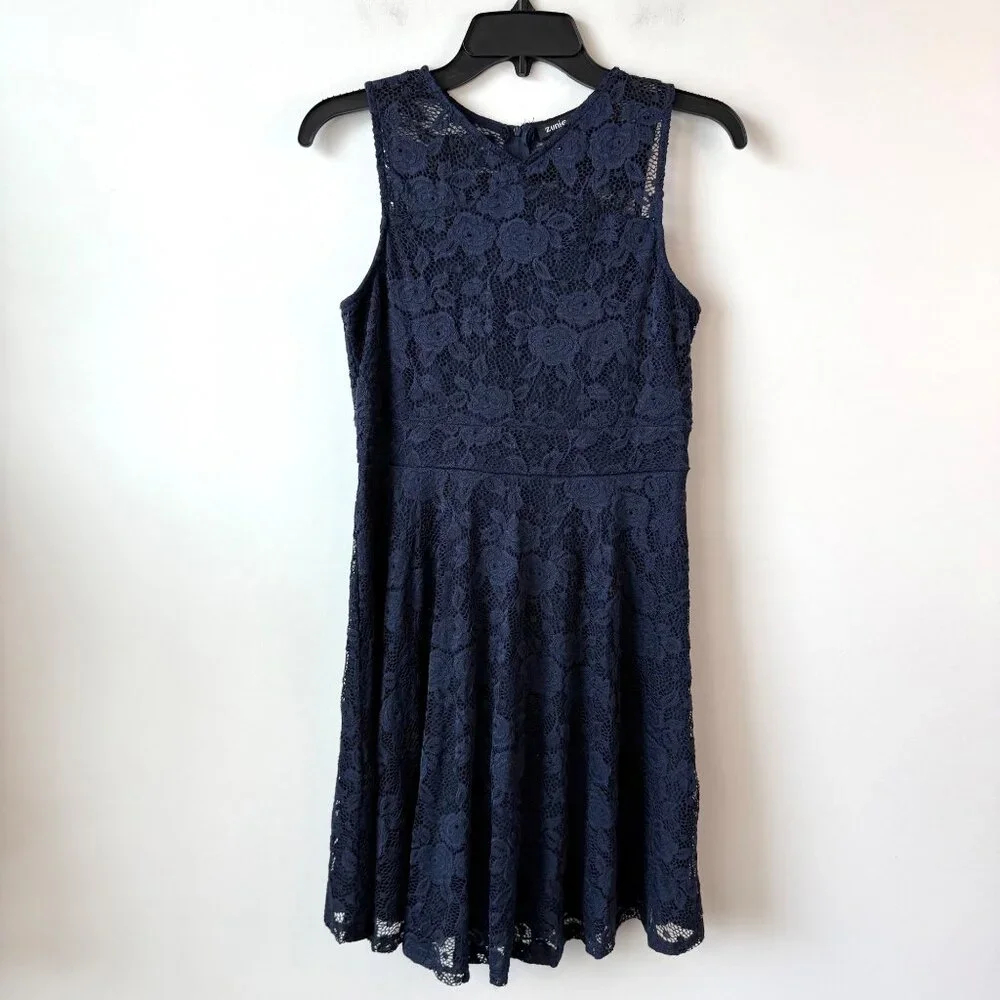 Zunie Lace Fit‎ & Flare Dress Size 16 Girls Navy Blue Sleeveless